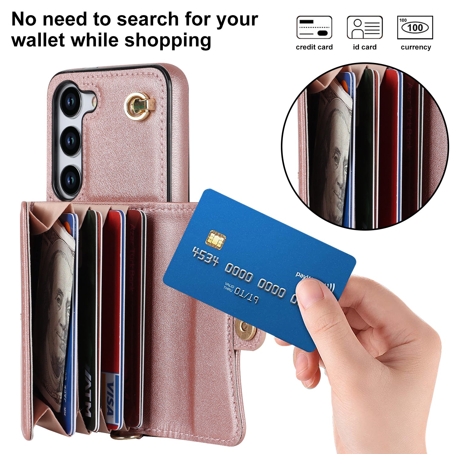 For Samsung Galaxy S23 Accordion Style Card Slots Kickstand Phone Case RFID Blocking Phone Cover with Short Strap and Long Strap For Samsung Galaxy S23 Accordion Style Card Slots Kickstand Phone Case RFID Blocking Phone Cover with Short Strap and Long Strap